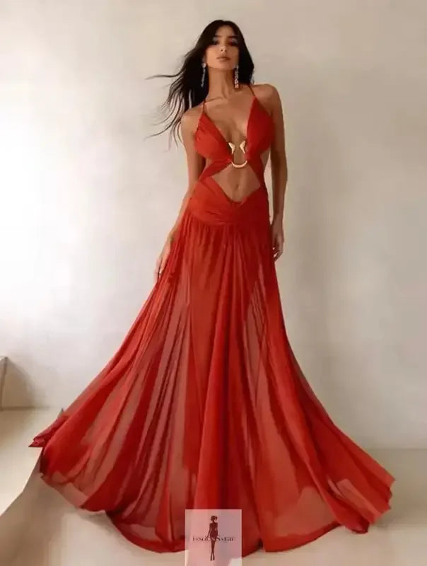 Fashionsarah.com Fashionsarah.com Hollow Out Backless Mesh Maxi Dress