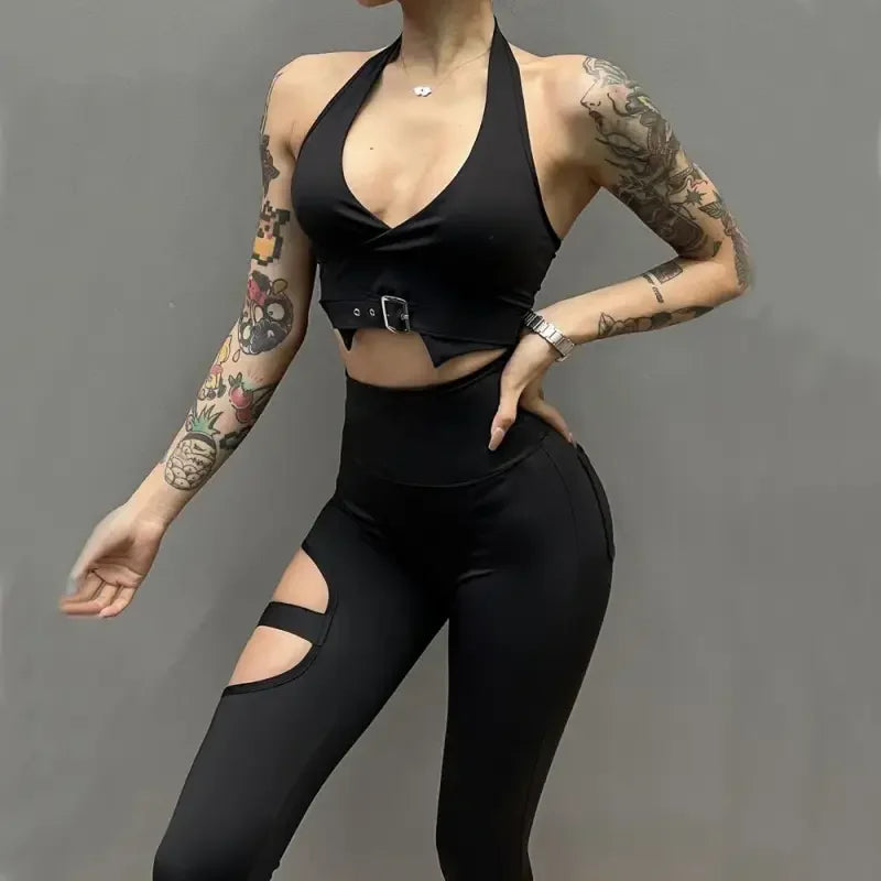 Butt Lift Elastic Legging with Belt Design - Leggings Fitness Trousers
