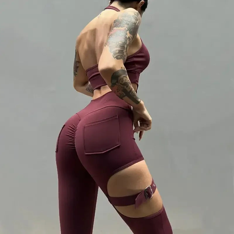 Butt Lift Elastic Legging with Belt Design - Leggings Fitness Trousers