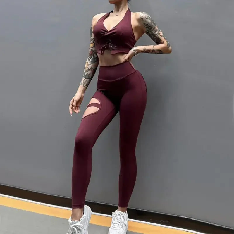 Butt Lift Elastic Legging with Belt Design - Leggings Fitness Trousers