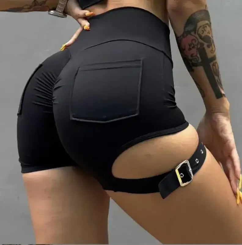 Butt Lift Elastic Leggings with Belt Design - Black / Short / S - Leggings Fitness Trousers