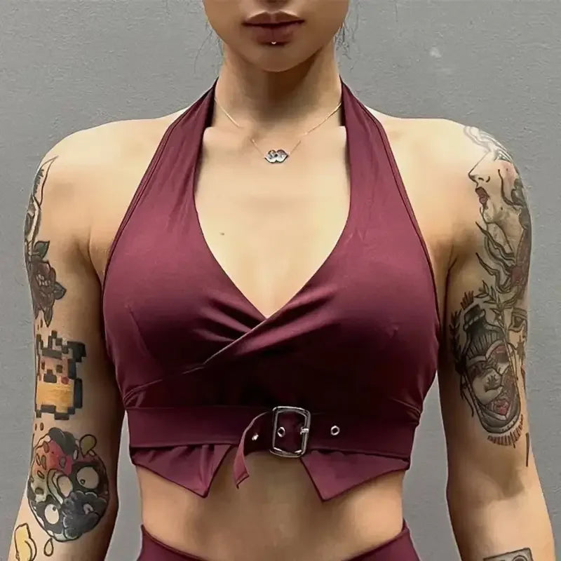 Butt Lift Elastic Leggings with Belt Design - Red / Top / S - Leggings Fitness Trousers