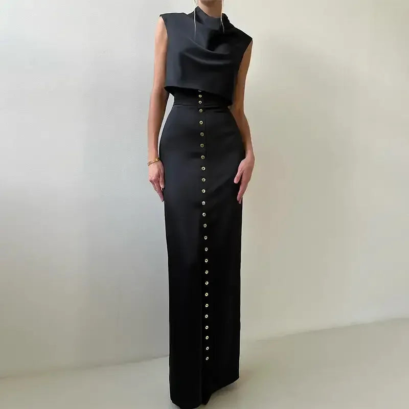 Elegant Crop Top with Long Split Skirt - Apparel & Accessories