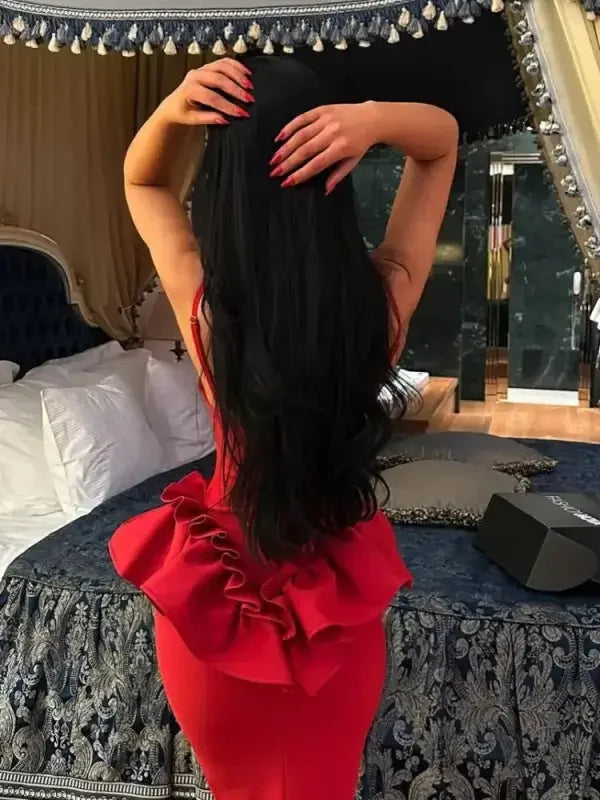 Red Ruffles Bandage Dress image showcasing stylish red ruffles for fashion enthusiasts