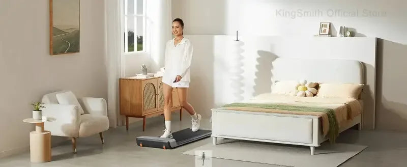Compact walkingpad foldable treadmill in bedroom for convenient home exercise