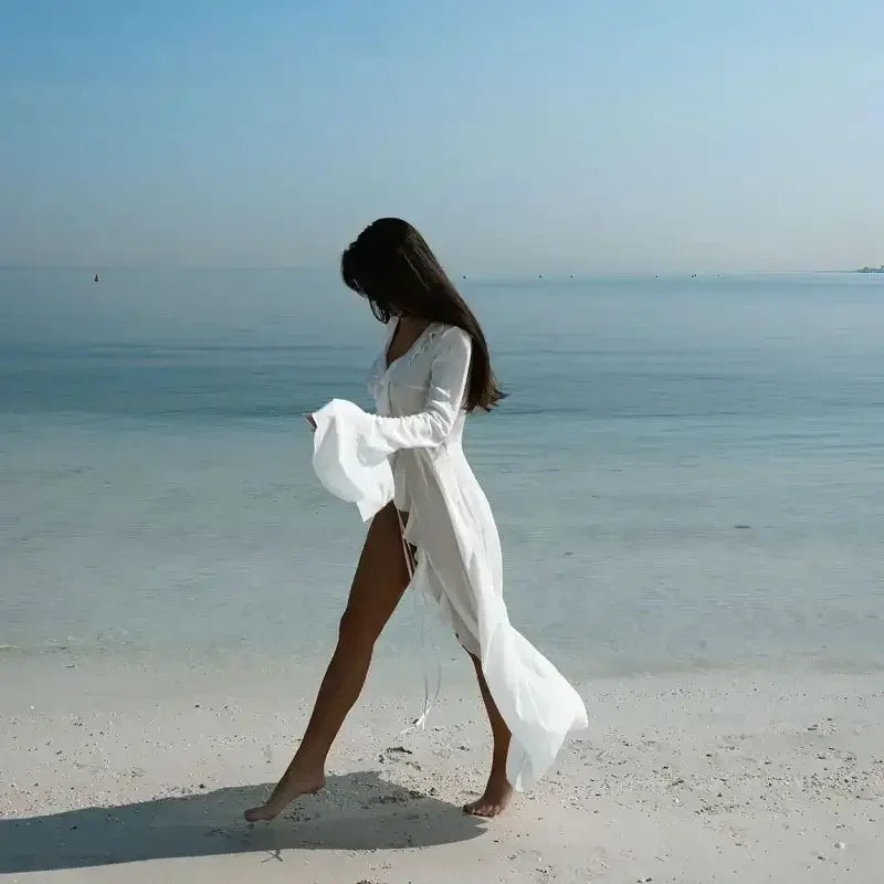 New Ruffled Beach Cover Up Dress - white / S (4-6) - Cover Ups in Swimwear