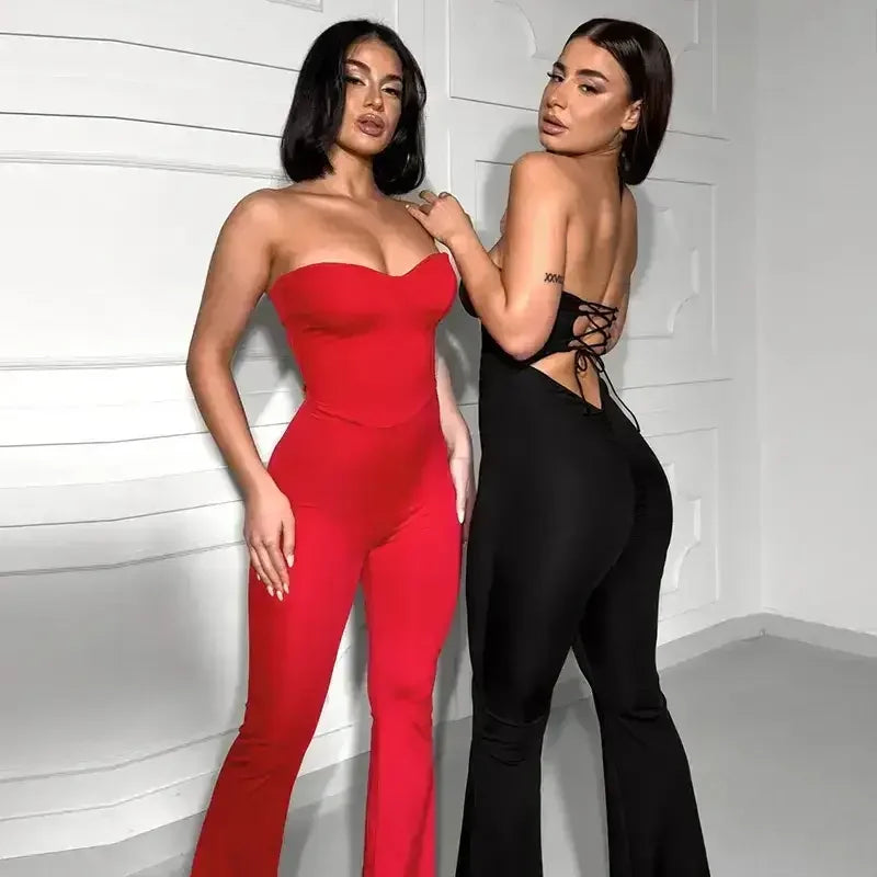 Elegant Lace-Up Strapless Jumpsuit - jumpsuit