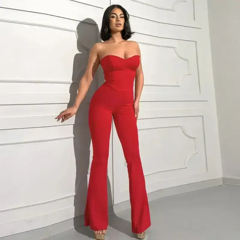 Elegant Lace-Up Strapless Jumpsuit - jumpsuit