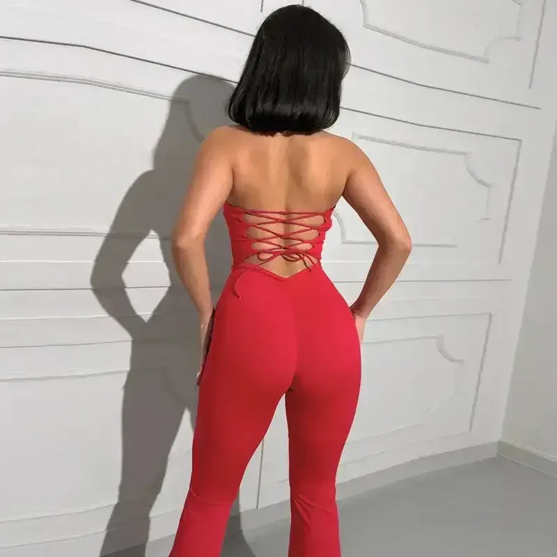 Elegant Lace-Up Strapless Jumpsuit - jumpsuit