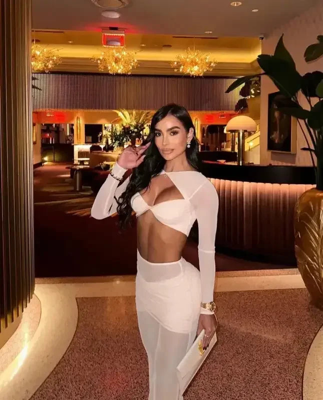 New Mesh Top And Flare Pants Set - Pant