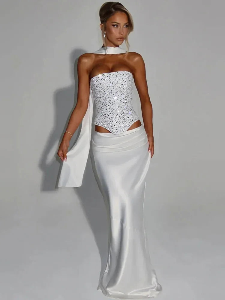 Sequin Corset Top with Skirt Set - Fashionsarah