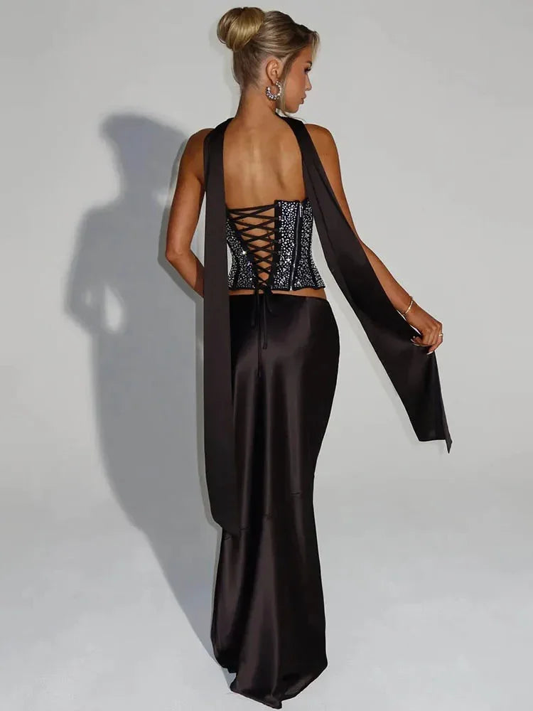 Sequin Corset Top with Skirt Set - Fashionsarah