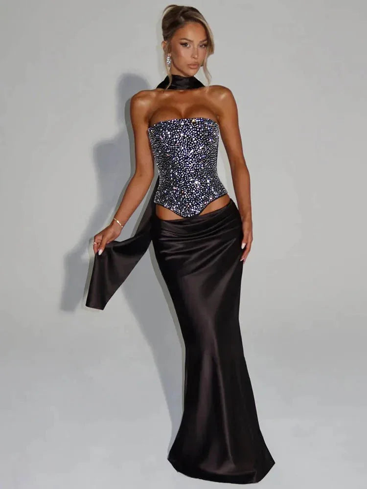 Sequin Corset Top with Skirt Set - Fashionsarah