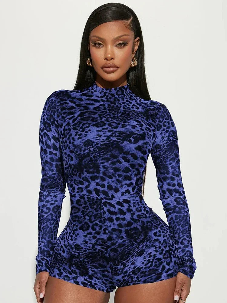 Leopard Short Turtleneck Jumpsuit - Fashionsarah