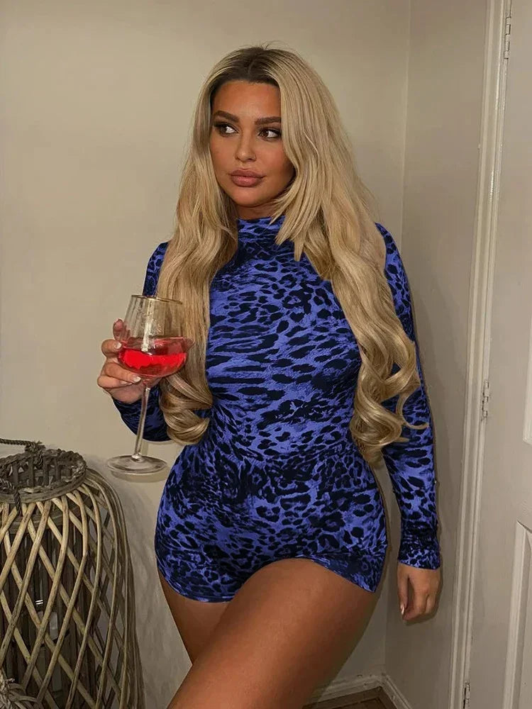 Leopard Short Turtleneck Jumpsuit - Fashionsarah