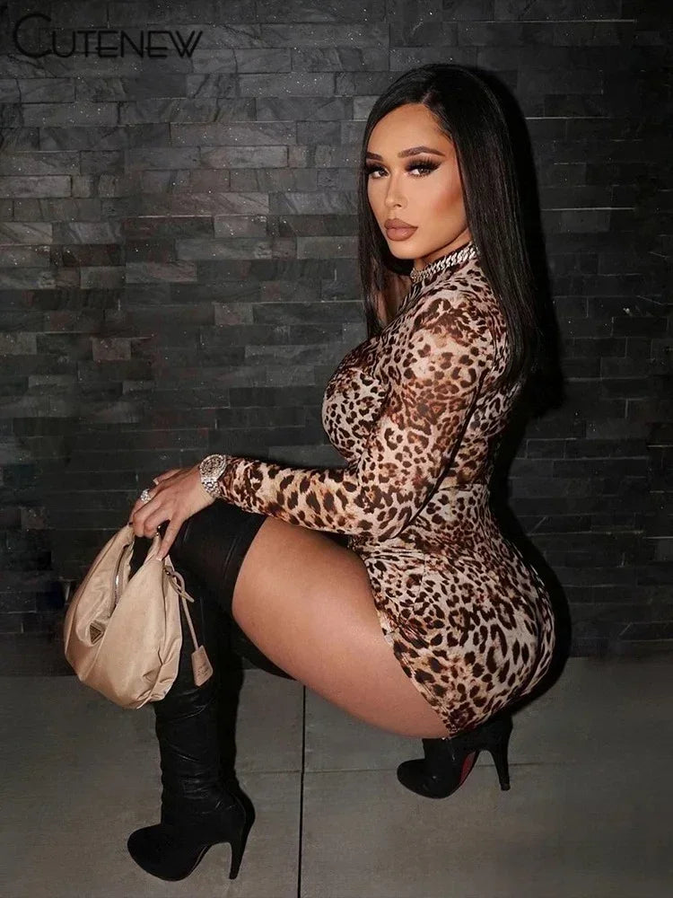 Leopard Short Turtleneck Jumpsuit - Fashionsarah