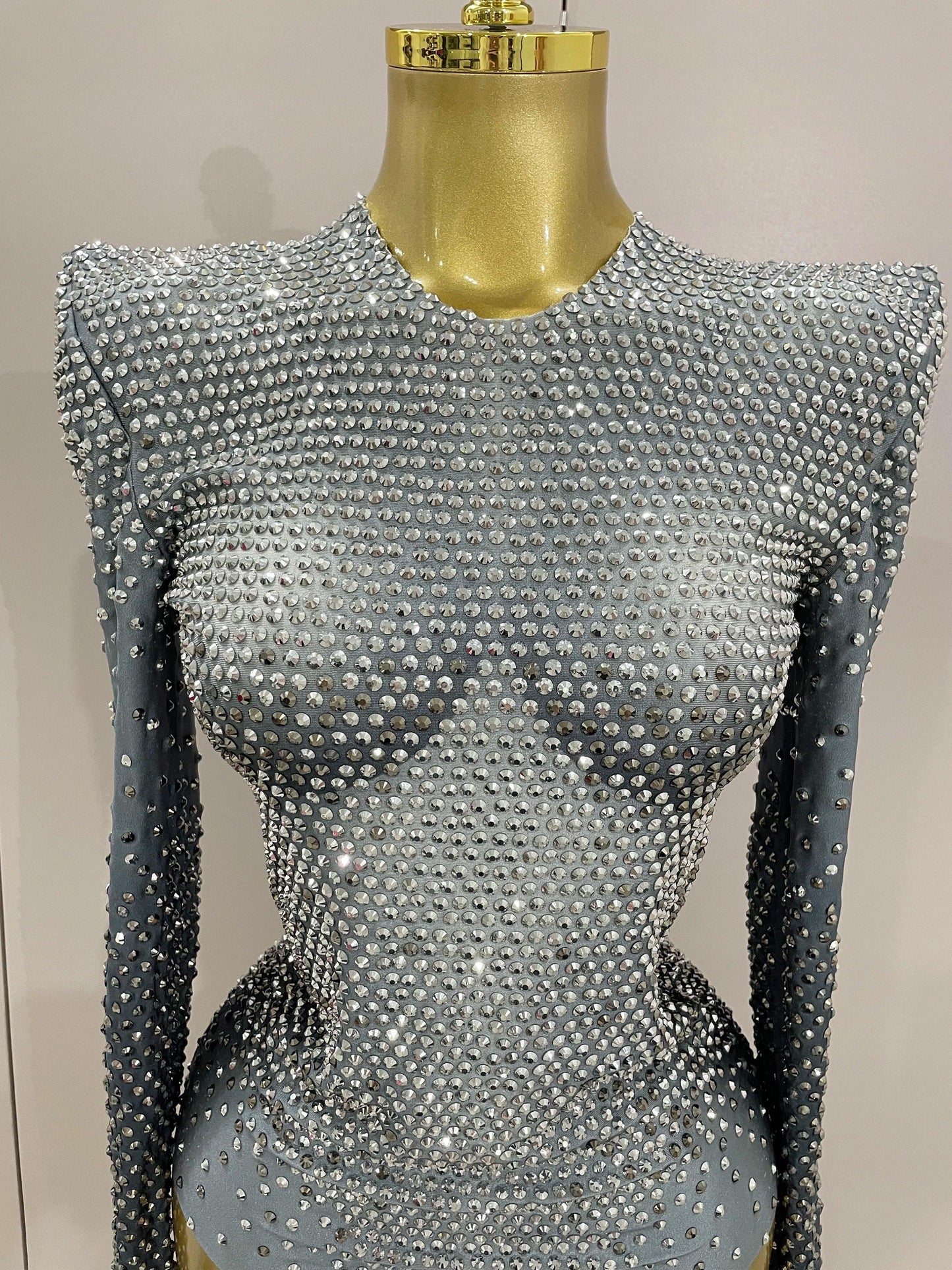 Sparkle Silver Rhinestones Bodysuit - Fashionsarah.com