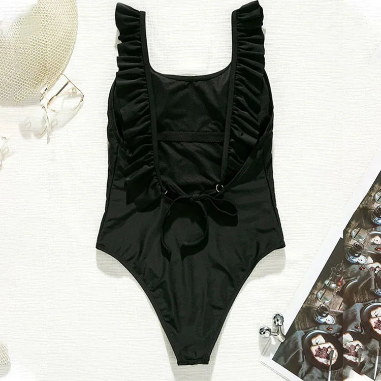 New Black Ruffled Monokini - Fashionsarah