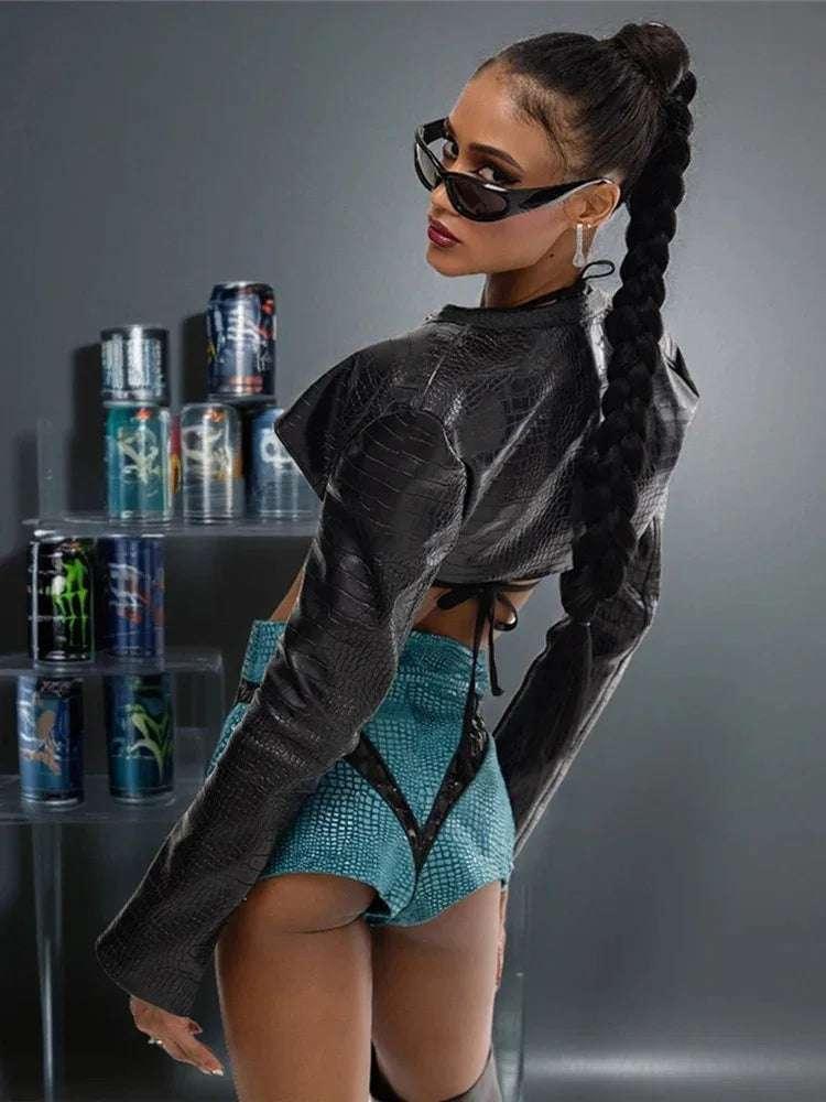 Hip-Hop Style Leather Zip Jacket - Fashionsarah.com