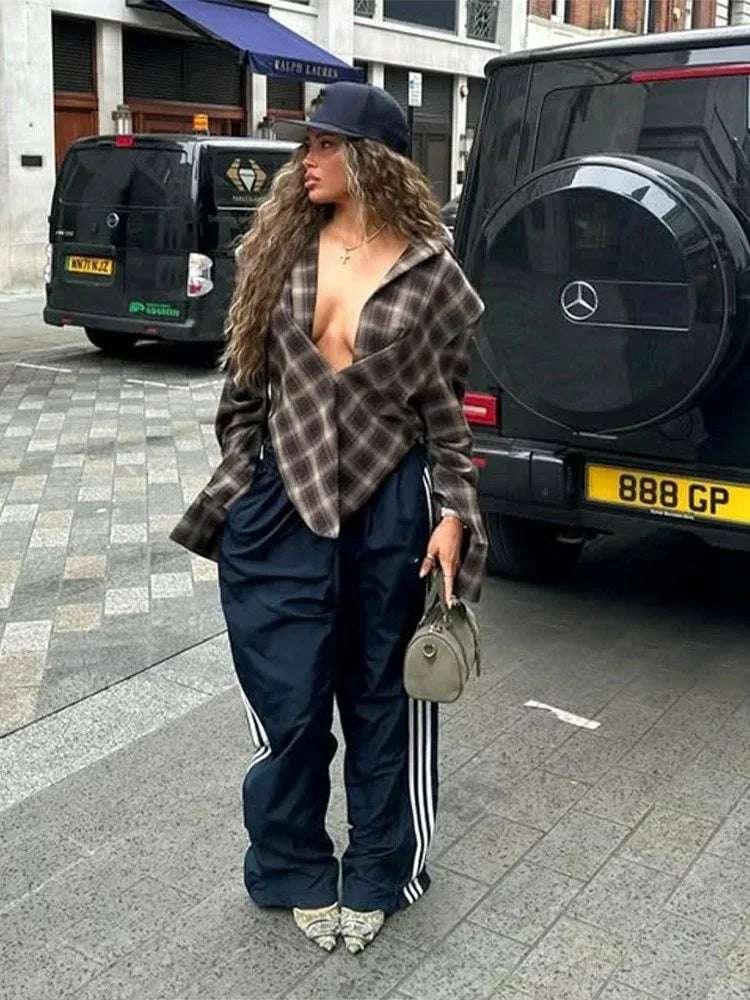 Sexy Plaid Low Collar Shirt - Fashionsarah.com