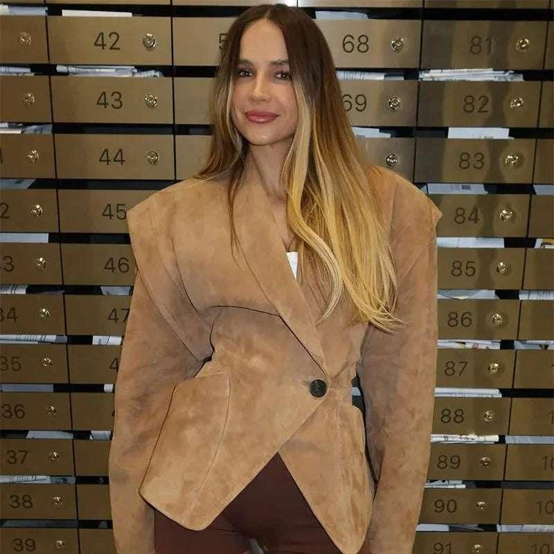 Suede Fabric Stand Up Collar Jacket - Fashionsarah.com