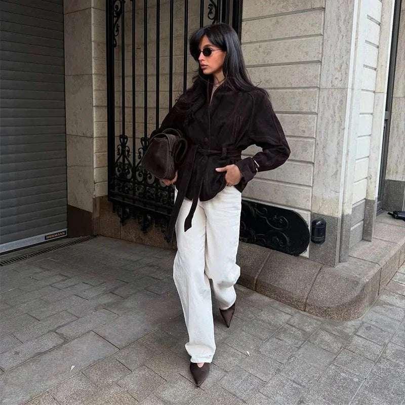 Suede Fabric Stand Up Collar Jacket - Fashionsarah.com