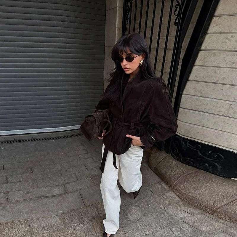 Suede Fabric Stand Up Collar Jacket - Fashionsarah.com