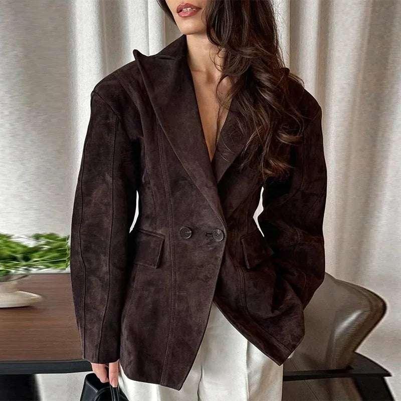 Suede Fabric Stand Up Collar Jacket - Fashionsarah.com
