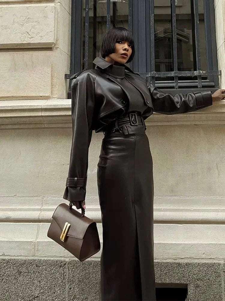 Vintage Jacket with Neck and Slim Fit Skirt - Fashionsarah.com