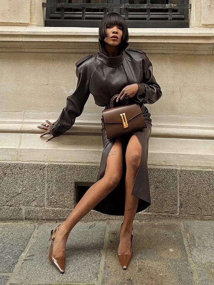 Vintage Jacket with Neck and Slim Fit Skirt - Fashionsarah.com