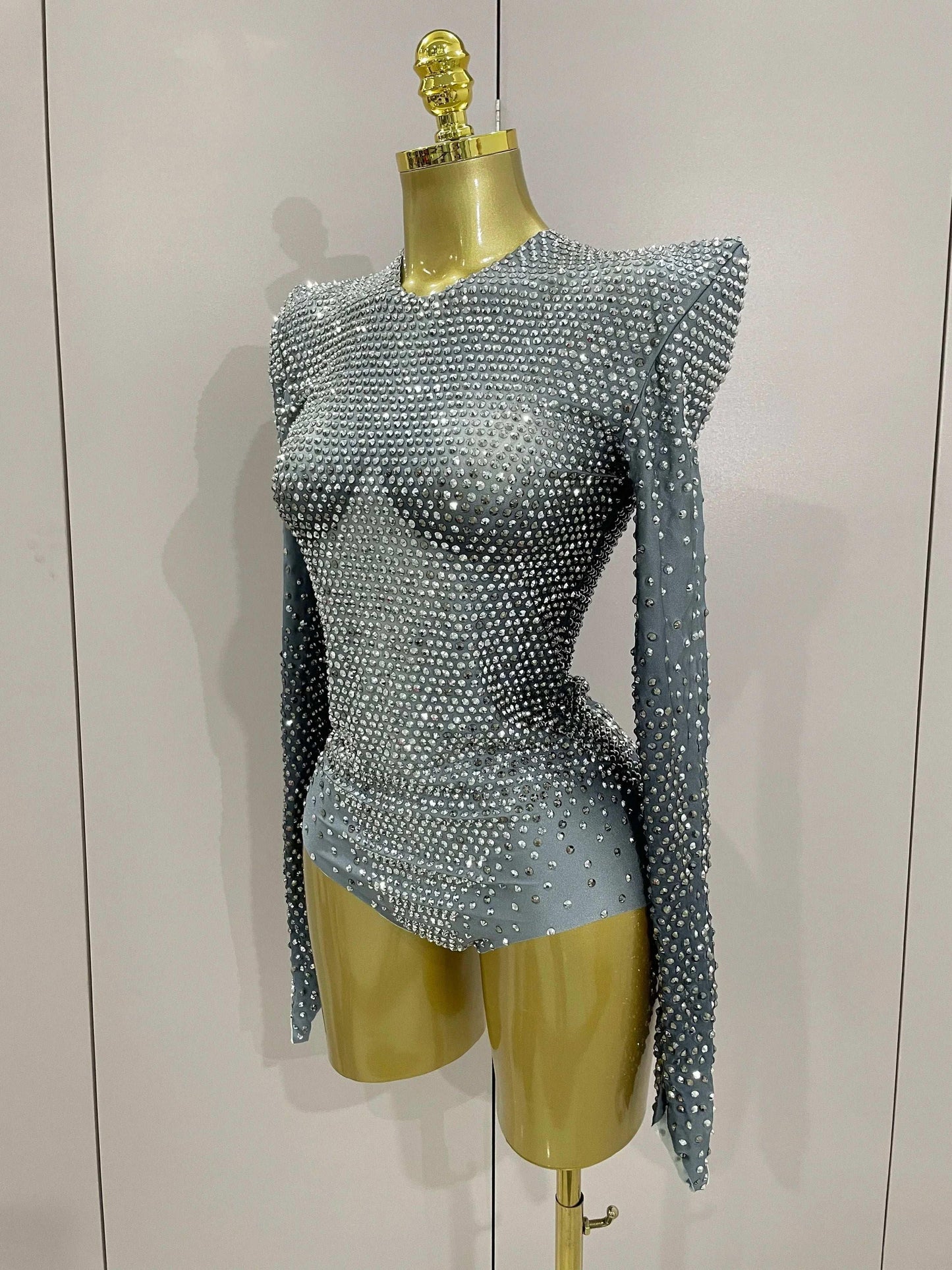Sparkle Silver Rhinestones Bodysuit - Fashionsarah.com