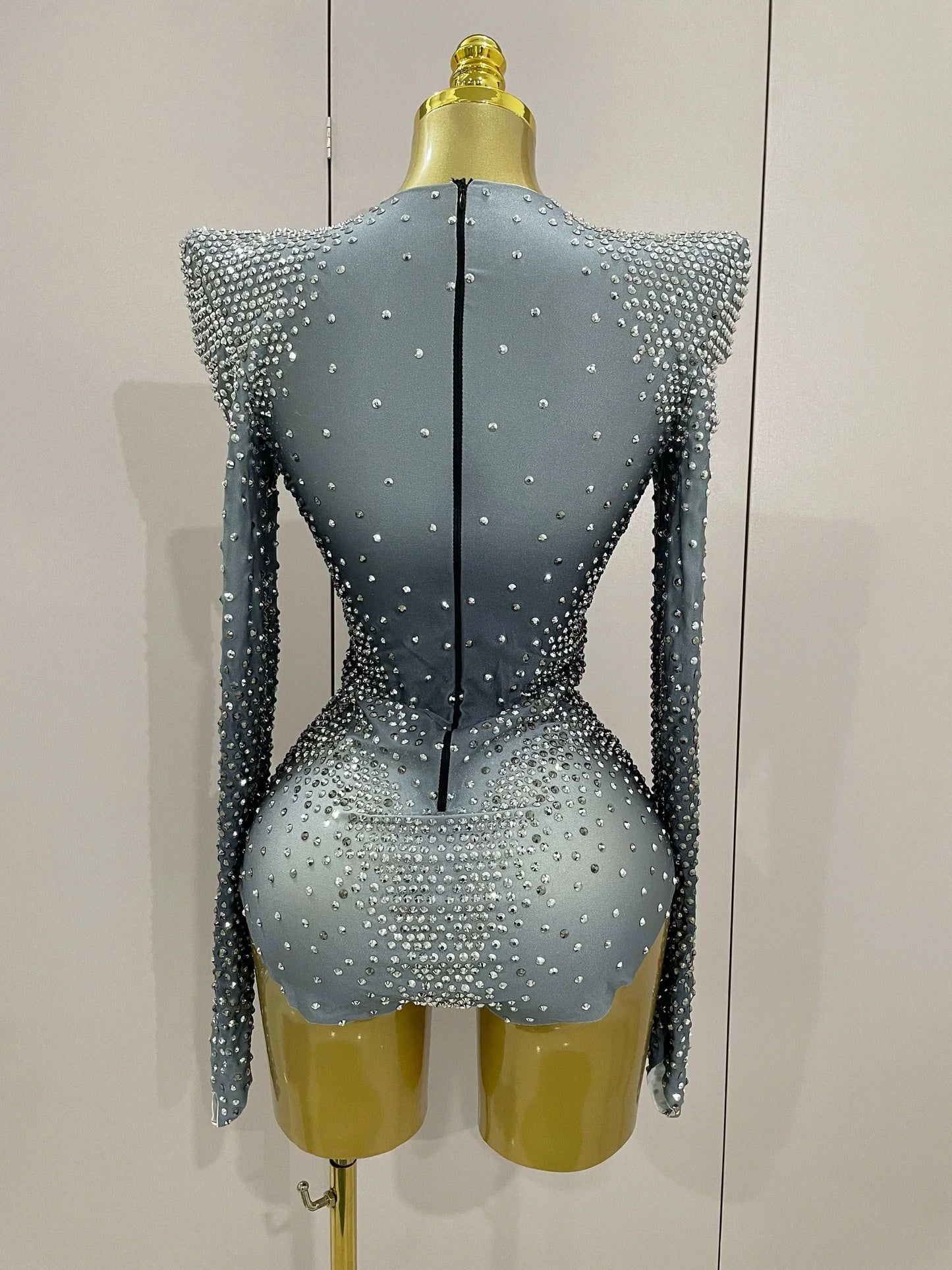 Sparkle Silver Rhinestones Bodysuit - Fashionsarah.com