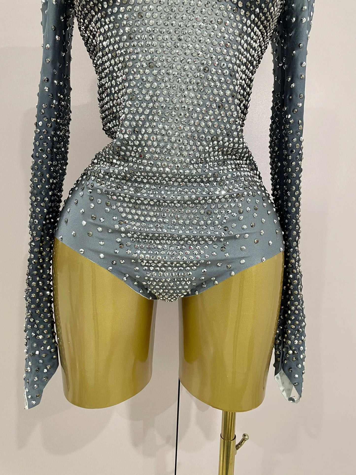 Sparkle Silver Rhinestones Bodysuit - Fashionsarah.com