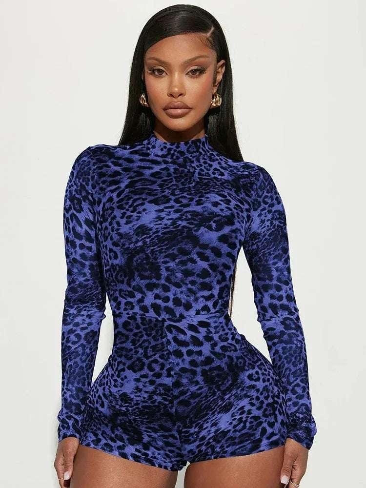 Leopard Short Turtleneck Jumpsuit - Fashionsarah