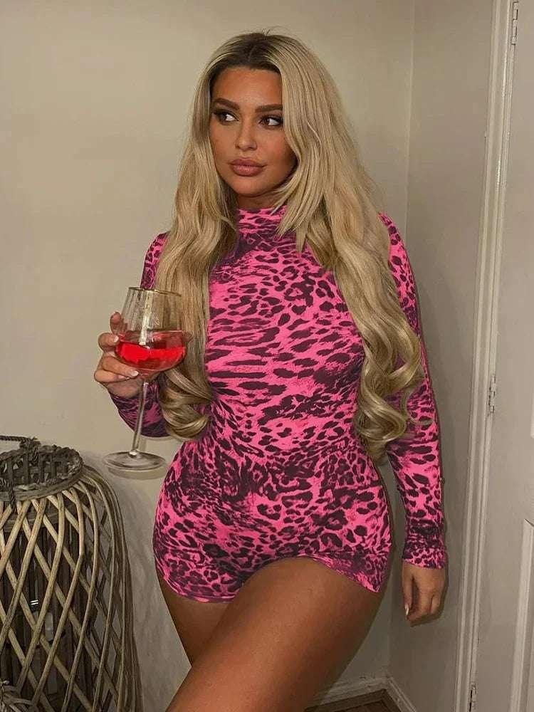 Leopard Short Turtleneck Jumpsuit - Fashionsarah