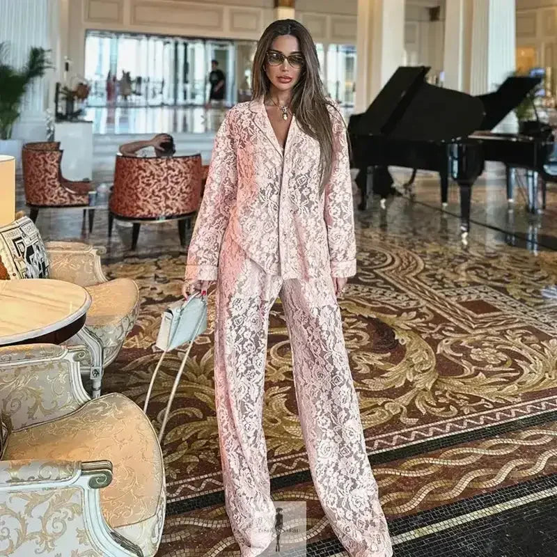 Fashionsarah.com Fashionsarah.com Matching Lace Top And Pants Suits