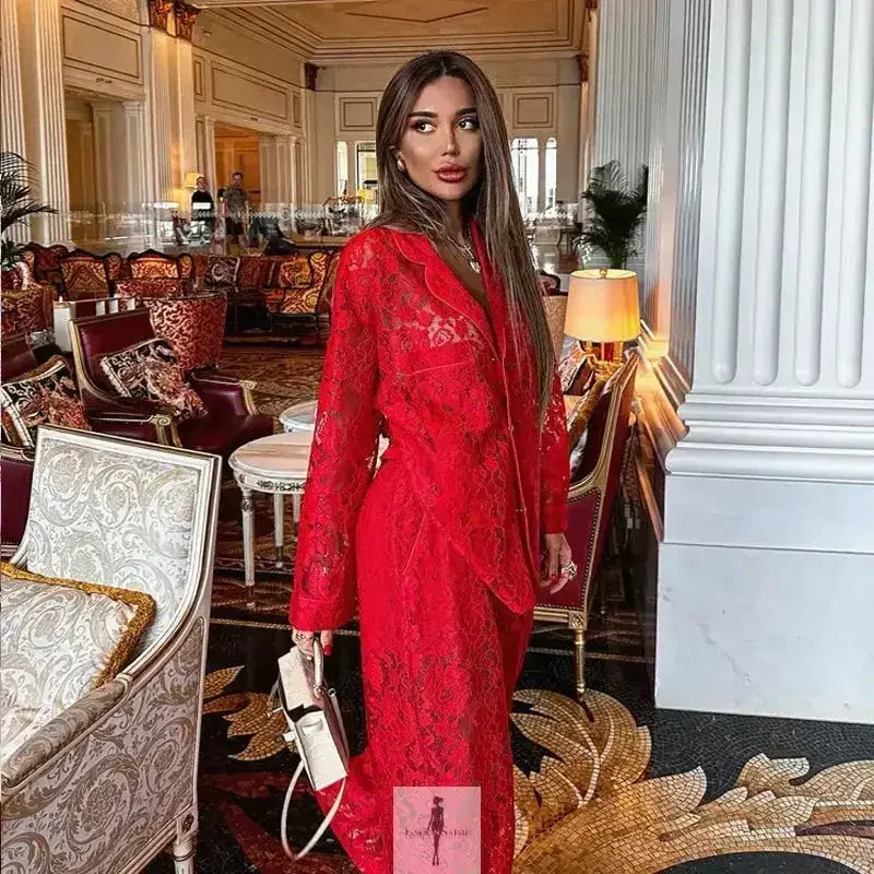 Fashionsarah.com Fashionsarah.com Matching Lace Top And Pants Suits