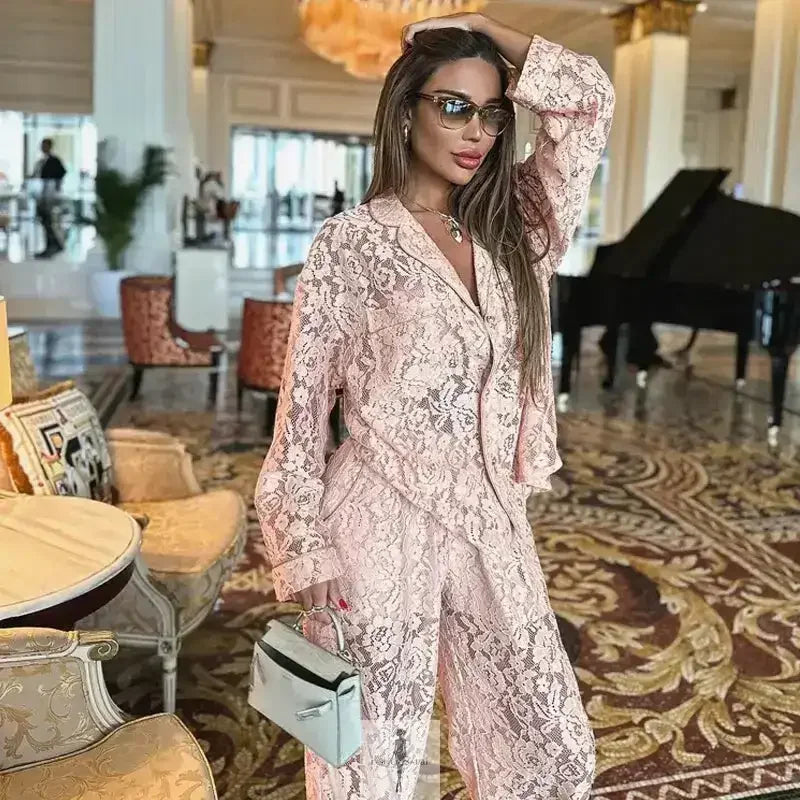 Fashionsarah.com Fashionsarah.com Matching Lace Top And Pants Suits