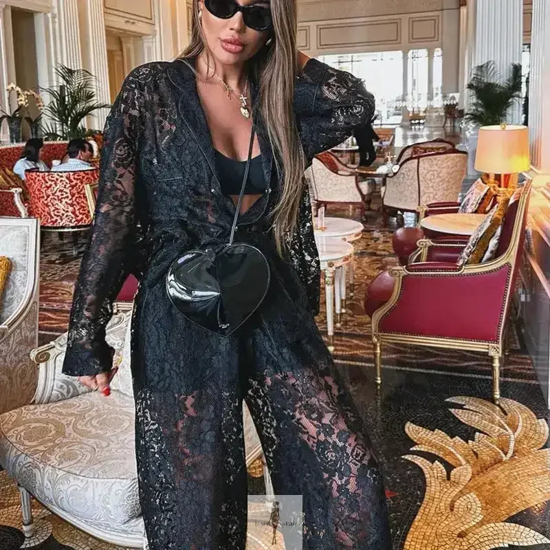 Fashionsarah.com Fashionsarah.com Matching Lace Top And Pants Suits