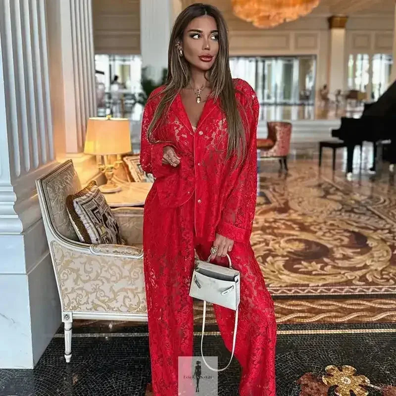 Fashionsarah.com Fashionsarah.com Matching Lace Top And Pants Suits