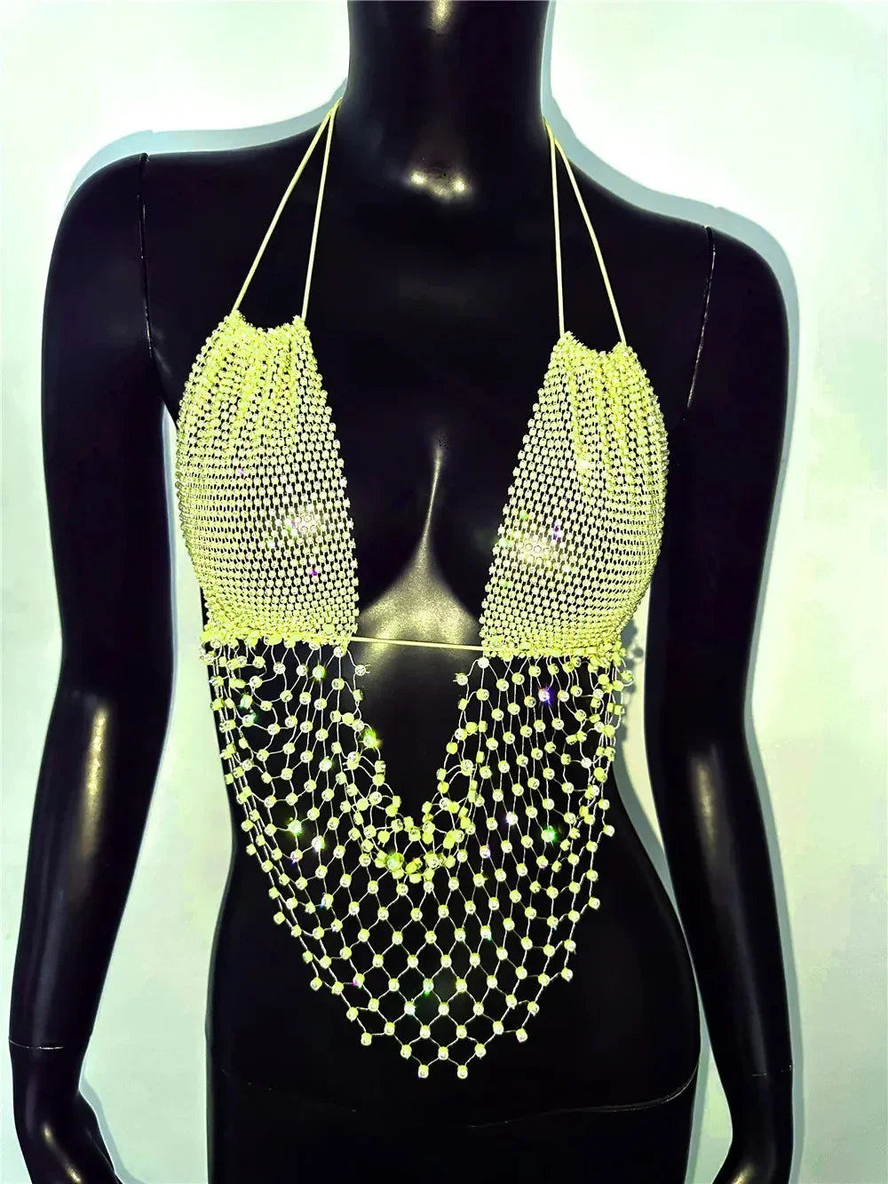 Deep V Rhinestone Crop Tops.