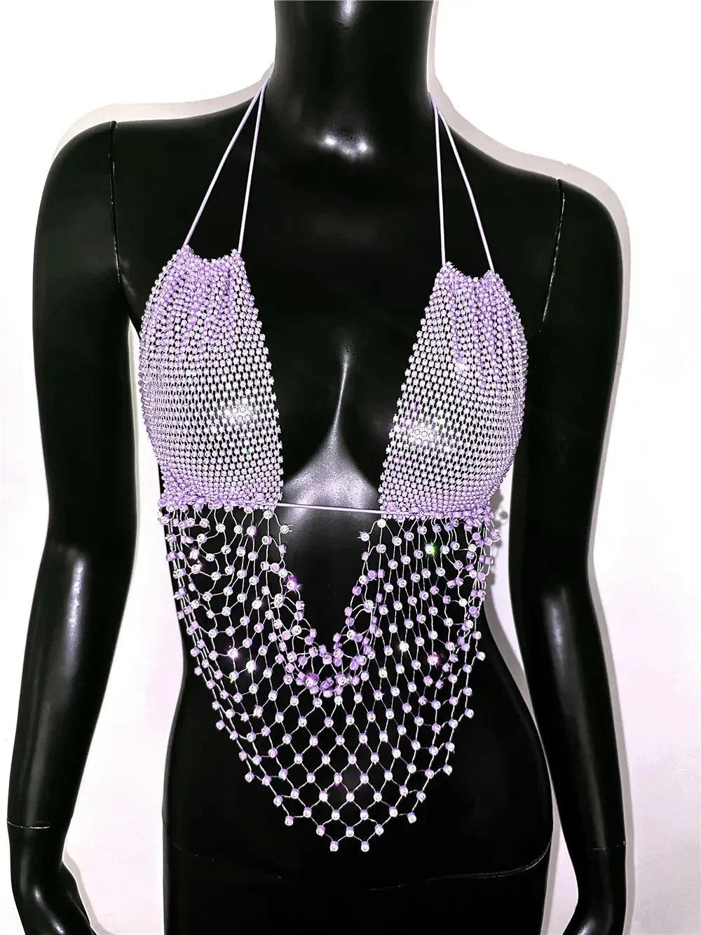 Deep V Rhinestone Crop Tops.