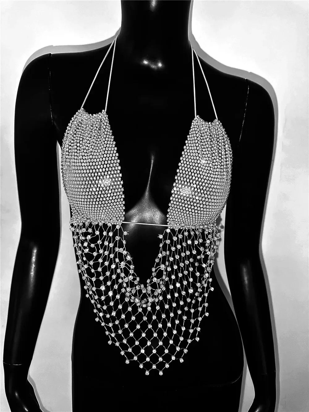 Deep V Rhinestone Crop Tops.
