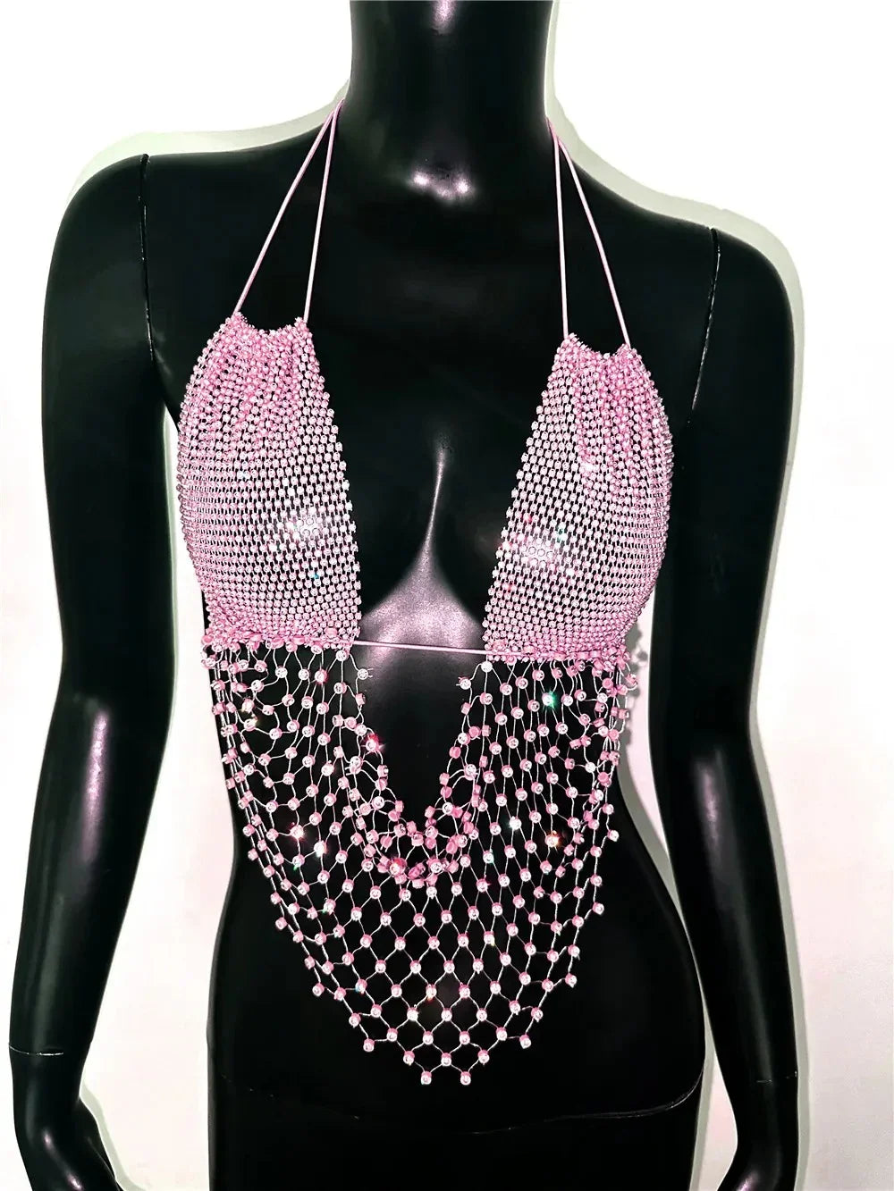 Deep V Rhinestone Crop Tops.