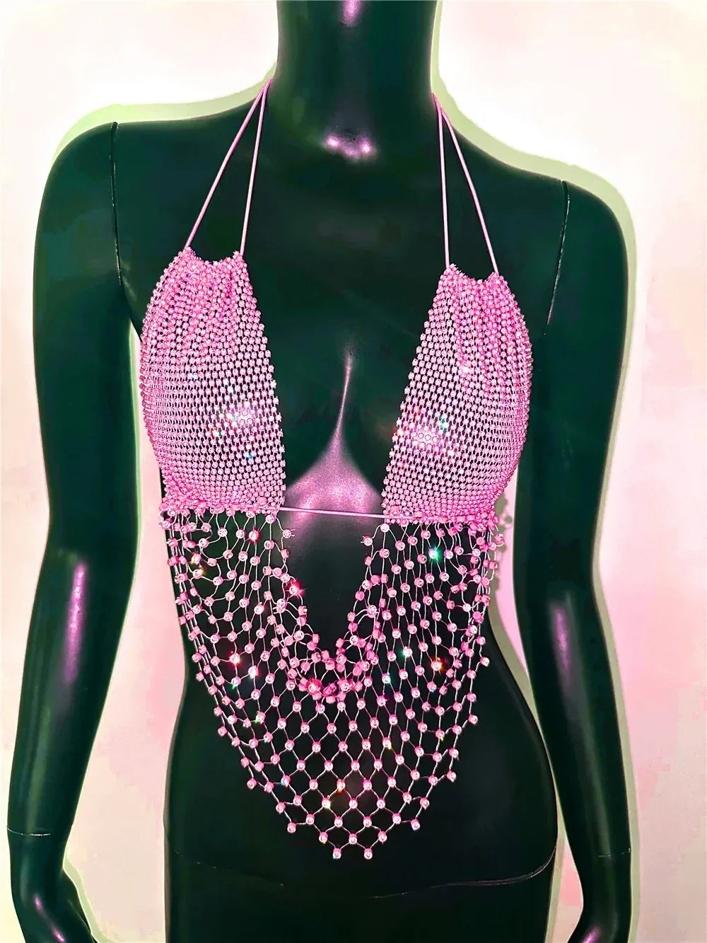 Deep V Rhinestone Crop Tops.