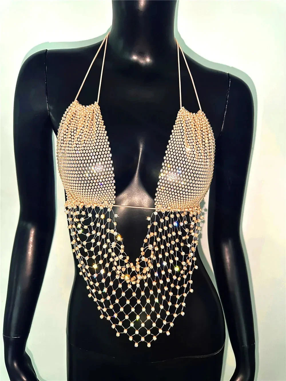 Deep V Rhinestone Crop Tops.