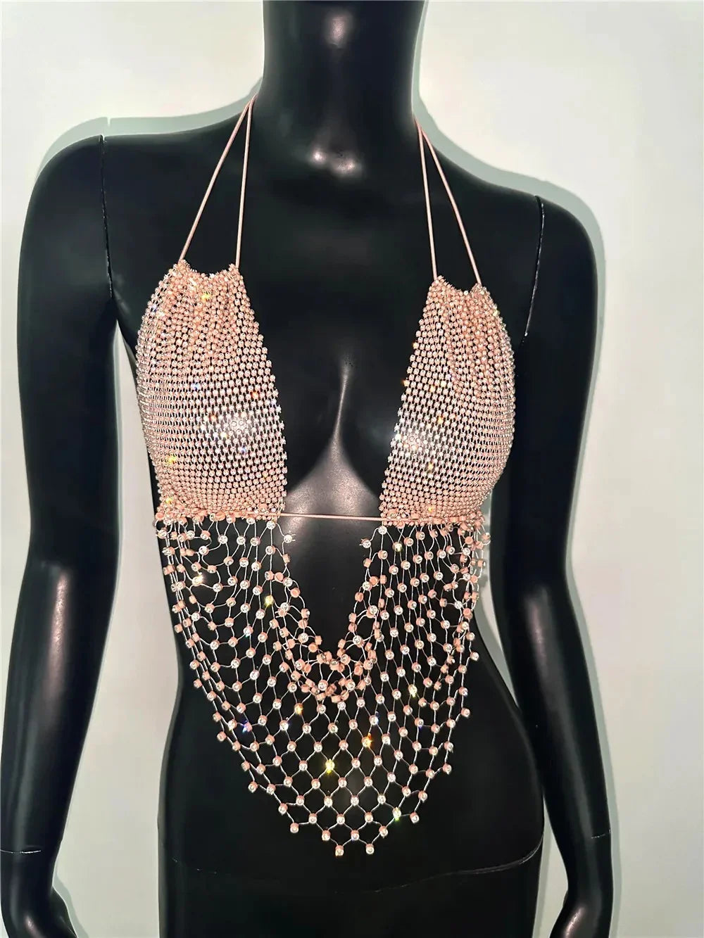 Deep V Rhinestone Crop Tops.