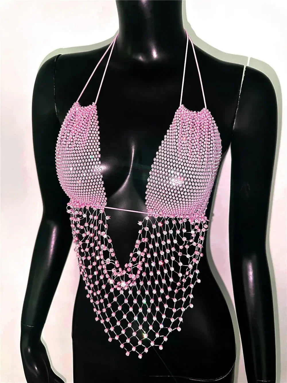 Deep V Rhinestone Crop Tops.