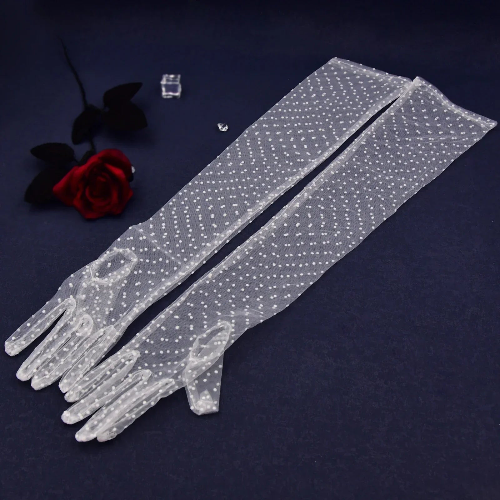 Bride Soft Dots Tulle Wedding Gloves - Fashionsarah.com