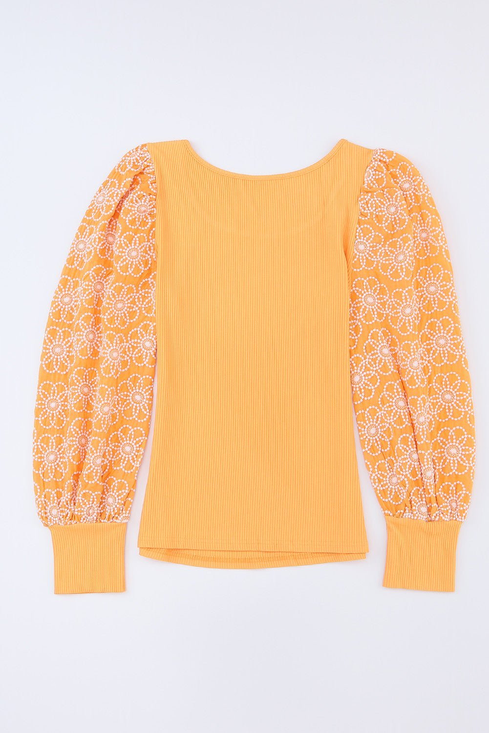 Fashionsarah.com Yellow Flower Puff Sleeve Ribbed Knit Top